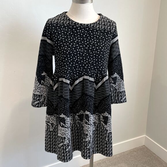 KLING {MODCLOTH} | Black White Dancing Horses Dress US M 3/4 Sleeve EU 3 A-Line - Picture 1 of 13